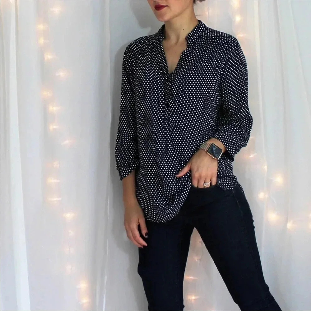 Market & Spruce Colibri Polka Dot Print Blouse, Navy Size S